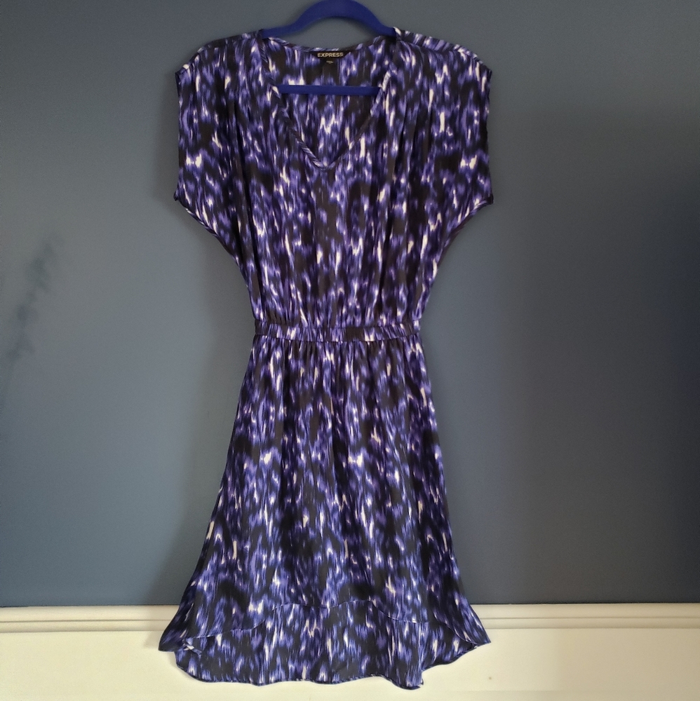 Express Navy, black and white silky high low dress